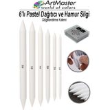 ArtMaster Gölgelendirme Kalemi Pastel Dağıtıcı 6 Lı 1 Paket ve 1 Adet Hamur Silgi Kalemi Kara Kalem Dağıtıcı Kalem Kaynaştırma - Standart - Beyaz