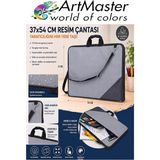 ArtMaster Gri Resim Çantası Kumaş 37X54 cm 1 Adet Teknik Resim Dosya Çantası 35X50 cm Askılı Bez Proje Çantası Fermuarlı Okul - 37x54cm - Standart