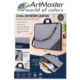 ArtMaster Gri Resim Çantası Kumaş 37x54 cm 1 Adet Teknik Resim Dosya Çantası 35x50 cm Askılı Bez Proje Çantası Fermuarlı Okul