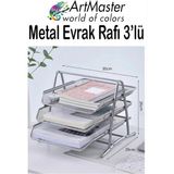 ArtMaster Gümüş Gri Metal Evrak Rafı 3 Lü 1 Paket Masaüstü A4 Dosya 3 Katlı Düzenleyici Kağıt Tepsisi Metal Fileli Hareketli - Gümüş - Gri - Standart