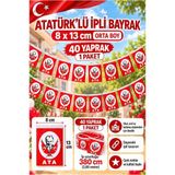 ArtMaster Ipli Atatürk Bayrak Orta Boy 40'lı 8X13CM 1 Paket Atalı Bayrak Kağıt Ipli Sıralı Ayyıldız Bayrak Sınıf Süsü Okul Bayram - 8x13 cm - Kırmızı - Beyaz - 40 lı