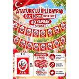 ArtMaster Ipli Atatürk Bayrak Orta Boy 40'lı 8X13CM 5 Paket Atalı Bayrak Kağıt Ipli Sıralı Ayyıldız Bayrak Sınıf Süsü Okul Bayram - 8x13 cm - Kırmızı - Beyaz - 40 lı