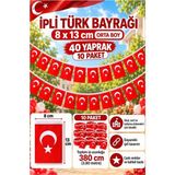 ArtMaster Ipli Bayrak Orta Boy 40'lı 8X13 cm 10 Paket Türk Bayrağı Kağıt Ipli Sıralı Ayyıldız Bayrak Sınıf Süsü Okul Bayram - Kırmızı - Beyaz - 40 lı