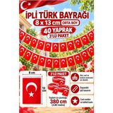 ArtMaster Ipli Bayrak Orta Boy 40'lı 8X13 cm 3 Paket Türk Bayrağı Kağıt Ipli Sıralı Ayyıldız Bayrak Sınıf Süsü Okul Bayram - Kırmızı - Beyaz - 40 lı