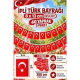 ArtMaster Ipli Bayrak Orta Boy 40'lı 8X13 cm 5 Paket Türk Bayrağı Kağıt Ipli Sıralı Ayyıldız Bayrak Sınıf Süsü Okul Bayram - Kırmızı - Beyaz - 40 lı