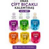 ArtMaster Kalemtraş 6 Adet Onas NS-828 Hazneli Çift Bıçaklı Kalem Açacağı Plastik Kalemtıraş Kalem Traş Okul Sınıf - Çok Renkli - Standart