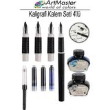 ArtMaster Kaligrafi Dolma Kalem Seti 4 Lü 1 Paket Mavi ve Siyah Yedek Mürekkep Sanat Tasarım Kalemi Hat Yazma Hattat - Standart - Renkli