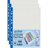 ArtMaster Kalın Poşet Dosya A4 Kristal 100 Adet Kalın Poşet Dosya Föy Mavi Şeritli 100 Mikron Şeffaf Belge Arşivleme Büro Ofis - 23,6X30,6cm