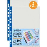 ArtMaster Kalın Poşet Dosya A4 Kristal 100 Lü 2 Paket Kalın Poşet Dosya Föy Mavi Şeritli 100 Mikron Şeffaf Belge Arşivleme Büro - 23,6X30,6cm