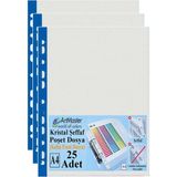 ArtMaster Kalın Poşet Dosya A4 Kristal 25 Adet Kalın Poşet Dosya Föy Mavi Şeritli 100 Mikron Şeffaf Belge Arşivleme Büro Ofis Okul - 23,6X30,6cm