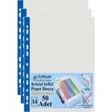 ArtMaster Kalın Poşet Dosya A4 Kristal 50 Adet Kalın Poşet Dosya Föy Mavi Şeritli 100 Mikron Şeffaf Belge Arşivleme Büro Ofis Okul - 23,6X30,6cm