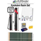 ArtMaster Karakalem Resim Seti Proje Tüpü Dar Bazuka 1 Adet 35X50 cm Resim Kağıdı 25 Li Dereceli Resim Kalemi Silindir Proje Tüpü - Siyah - 35x50cm - Standart
