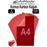 ArtMaster Karbon Kağıdı A4 Kırmızı 5 Adet 21X29,7 cm Transfer Kağıdı Kopya Kağıdı Renkli Karbon Kağıdı Ahşap Seramik Metal Cam - Standart
