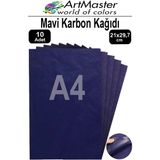 ArtMaster Karbon Kağıdı A4 Mavi 10 Adet 21X29,7 cm Transfer Kağıdı Kopya Kağıdı Renkli Karbon Kağıdı Ahşap Seramik Metal Cam - Standart