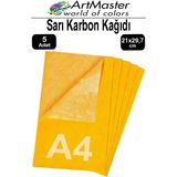 ArtMaster Karbon Kağıdı A4 Sarı 5 Adet 21X29,7 cm Transfer Kağıdı Kopya Kağıdı Renkli Karbon Kağıdı Ahşap Seramik Metal Cam - Standart
