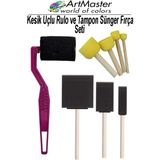 ArtMaster Kesik Uçlu Rulo ve Tampon Sünger Fırça Seti 8 Parça 1 Paket Ponpon Yağlı Boya Guaj Boya Akrilik Boya Sulu Boya Sanat - Standart - Siyah