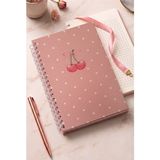 ArtMaster Kiraz Desenli Pembe Sert Kapak Spiralli Kareli Defter 17X24CM 120 Yaprak 1 Adet Not Defteri Okul Büro Ofis Defteri