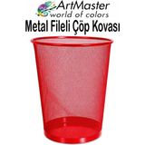 ArtMaster Kırmızı Çöp Kovası Paslanmaz Çelik Fileli 1 Adet Ofis Büro Okul Çöp Kovası Metal Delikli Kolay Kullanım - 3 lü - Standart