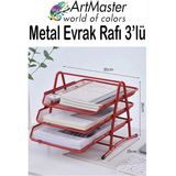 ArtMaster Kırmızı Metal Evrak Rafı 3 Lü 1 Paket Masaüstü A4 Dosya 3 Katlı Düzenleyici Kağıt Tepsisi Metal Fileli Hareketli - Standart