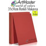 ArtMaster Kırmızı Renkli Mukavva 35X50 cm 5 Adet 1 Paket Renkli Sert Karton 1.0 mm Anasınıfı Hobi Etkinlik Okul Öncesi Elişi - Standart