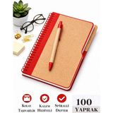 ArtMaster Kırmızı Sert Kapak Çizgili Defter 100 Yaprak 1 Adet Kalem Hediyeli Lastikli Defter Spiralli Günlük Kullanım Not Defteri
