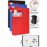 ArtMaster Kırmızı Siyah Mavi Sunum Dosyası 60 lı 3 Adet Poşet Dosyalı Katalog Dosyası 60 Poşetli Kendinden Dosya Plastik Kapaklı