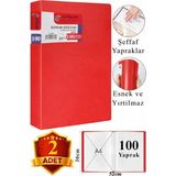 ArtMaster Kırmızı Sunum Dosyası 100 Lü 2 Adet Poşet Dosyalı Katalog Dosyası 100 Poşetli Kendinden Dosya Plastik Kapaklı - Standart