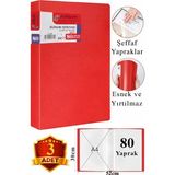 ArtMaster Kırmızı Sunum Dosyası 80 Li 3 Adet Poşet Dosyalı Katalog Dosyası 80 Poşetli Kendinden Dosya Plastik Kapaklı - Standart