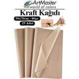 ArtMaster Kraft Kağıdı 50X70 cm 25 Adet 80 gr Hediye Paketleme Kagıdı Çeyiz Kaplama Kağıt Saman Kağıt Çizim Kağıdı - standart