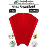 ArtMaster Krapon Kağıdı Kırmızı Renk 10 Adet 50X200 cm Grapon Kağıdı 10'lu Okul Proje Sınıf Anaokulu Kreş Süsleme - 50x200cm - Standart
