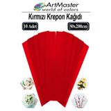 ArtMaster Krapon Kağıdı Kırmızı Renk 10 Adet 50x200 cm Grapon Kağıdı 10'lu Okul Proje Sınıf Anaokulu Kreş Süsleme