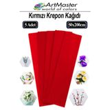 Artmaster Krapon Kağıdı Kırmızı Renk 5 Adet 50x200 cm Grapon Kağıdı 5'li Okul Proje Sınıf Anaokulu Kreş Süslem