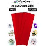 ArtMaster Krapon Kağıdı Kırmızı Renk 5 Adet 50X200 cm Grapon Kağıdı 5'li Okul Proje Sınıf Anaokulu Kreş Süsleme - 50x200cm - Standart