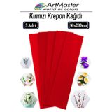ArtMaster Krapon Kağıdı Kırmızı Renk 5 Adet 50x200 cm Grapon Kağıdı 5'li Okul Proje Sınıf Anaokulu Kreş Süsleme