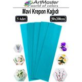 ArtMaster Krapon Kağıdı Mavi Renk 5 Adet 50X200 cm Grapon Kağıdı 5'li Okul Proje Sınıf Anaokulu Kreş Süsleme - 50x200cm - Standart