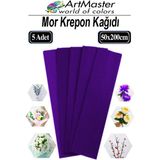 ArtMaster Krapon Kağıdı Mor Renk 5 Adet 50X200 cm Grapon Kağıdı 5'li Okul Proje Sınıf Anaokulu Kreş Süsleme - 50x200cm - Standart