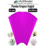 ArtMaster Krapon Kağıdı Pembe Renk 10 Adet 50X200 cm Grapon Kağıdı 10'lu Okul Proje Sınıf Anaokulu Kreş Süsleme - 50x200cm - Standart
