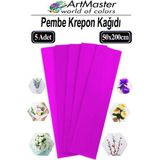 ArtMaster Krapon Kağıdı Pembe Renk 5 Adet 50X200 cm Grapon Kağıdı 5'li Okul Proje Sınıf Anaokulu Kreş Süsleme - 50x200cm - Standart
