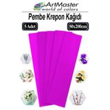 ArtMaster Krapon Kağıdı Pembe Renk 5 Adet 50x200 cm Grapon Kağıdı 5'li Okul Proje Sınıf Anaokulu Kreş Süsleme