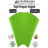 ArtMaster Krapon Kağıdı Yeşil Renk 10 Adet 50X200 cm Grapon Kağıdı 10'lu Okul Proje Sınıf Anaokulu Kreş Süsleme - 50x200cm - Standart