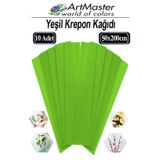 ArtMaster Krapon Kağıdı Yeşil Renk 10 Adet 50x200 cm Grapon Kağıdı 10'lu Okul Proje Sınıf Anaokulu Kreş Süsleme