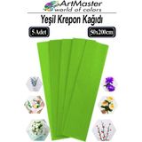 ArtMaster Krapon Kağıdı Yeşil Renk 5 Adet 50X200 cm Grapon Kağıdı 5'li Okul Proje Sınıf Anaokulu Kreş Süsleme - 50x200cm - Standart