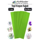 Artmaster Krapon Kağıdı Yeşil Renk 5 Adet 50x200 cm Grapon Kağıdı 5'li Okul Proje Sınıf Anaokulu Kreş Süsleme