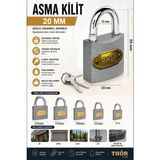 ArtMaster Küçük Asma Kilit 20 mm 1 Adet Thor Plus Paslanmaz Metal Asma Kilit Dayanıklı Yedek Anahtarlı Zincir Kilidi Kapı Bahçe - Gri - 20mm - Standart
