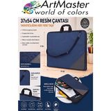 ArtMaster Lacivert Resim Çantası Kumaş 37X54 cm 1 Adet Teknik Resim Dosya Çantası 35X50 cm Askılı Bez Proje Çantası Fermuarlı Okul - 37x54cm - Standart