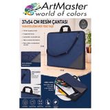 ArtMaster Lacivert Resim Çantası Kumaş 37x54 cm 1 Adet Teknik Resim Dosya Çantası 35x50 cm Askılı Bez Proje Çantası Fermuarlı Okul
