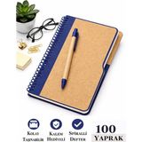 ArtMaster Lacivert Sert Kapak Çizgili Defter 100 Yaprak 1 Adet Kalem Hediyeli Lastikli Defter Spiralli Günlük Kullanım Not Defteri