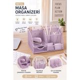 Artmaster Lila Masaüstü Metal Kalemlik Seti 7 Bölmeli Fileli Masa Üstü Düzenleyici Küp Notluk Ataşlık Çekmecel