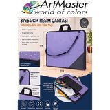 ArtMaster Lila Resim Çantası Kumaş 37X54 cm 1 Adet Teknik Resim Dosya Çantası 35X50 cm Askılı Bez Proje Çantası Fermuarlı Okul - 37x54cm - Standart