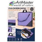 ArtMaster Lila Resim Çantası Kumaş 37x54 cm 1 Adet Teknik Resim Dosya Çantası 35x50 cm Askılı Bez Proje Çantası Fermuarlı Okul